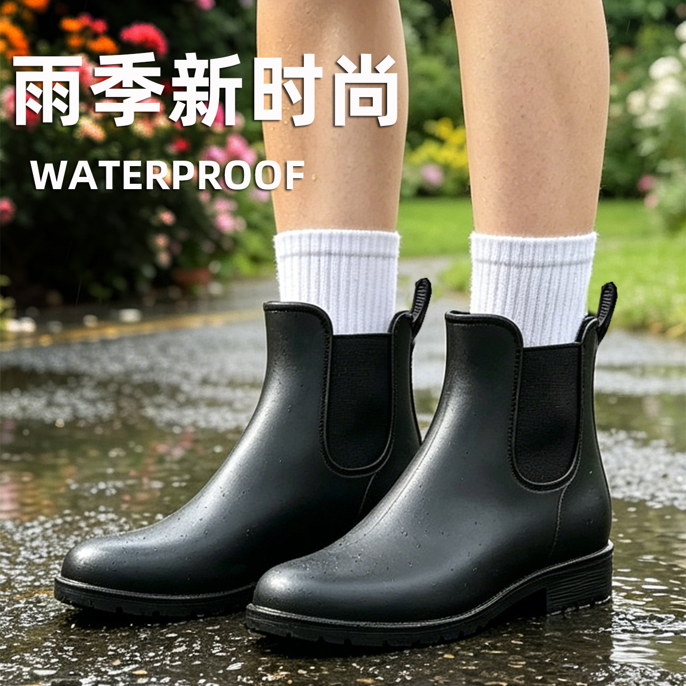 雨牧防滑雨鞋女时尚款外穿胶鞋成人水鞋防水套鞋切尔西短筒雨靴