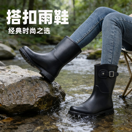 雨牧雨靴夏季中筒日系防水防滑