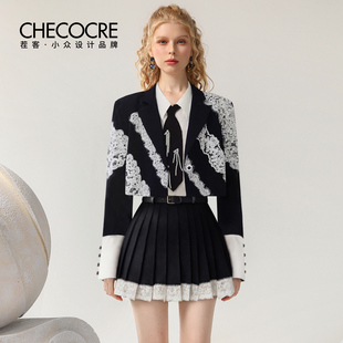 外套百褶裙 小众设计感蕾丝边西装 茬客甜酷少女风套装 裙2025秋新款