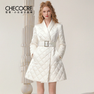 休闲风棉服秋冬新款 时尚 翻领菱格腰带外套 雾漫桃月 茬客