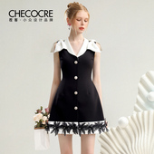 茬客黑白气质女西服2025夏季 马甲背心连衣裙 高雅职业修身 新款 时尚