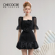 茬客优雅通勤小黑裙夏季 重工钉钻立体蝴蝶结欧根纱连衣裙 新款