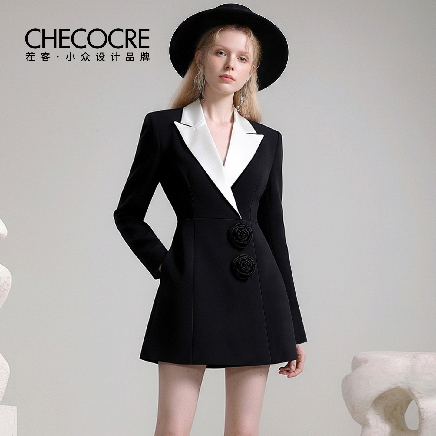 茬客气质时尚风拼接撞色连衣裙