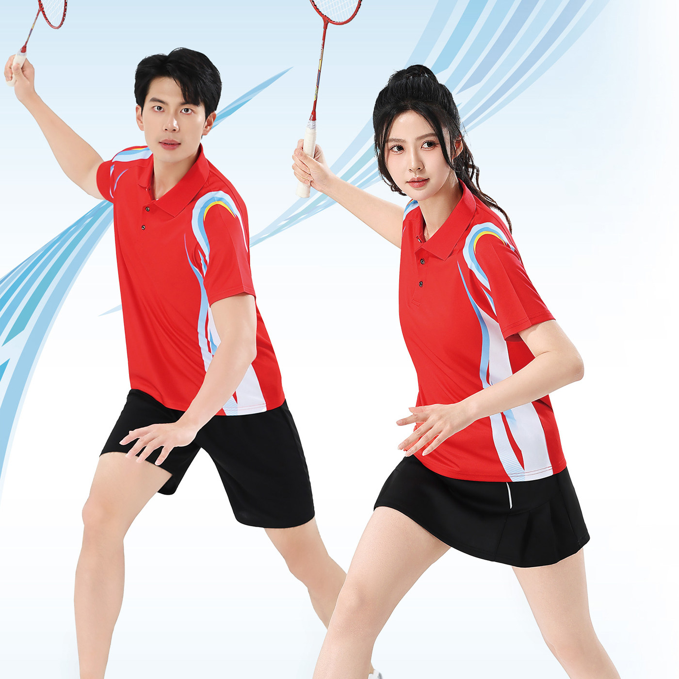 新款羽毛球服套装夏季短袖POLO衫翻领团体乒乓球服套装男女比赛服图片
