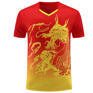 24年新款羽毛球队服龙纹乒乓球衣套装男女夏季短袖运动比赛服上衣
