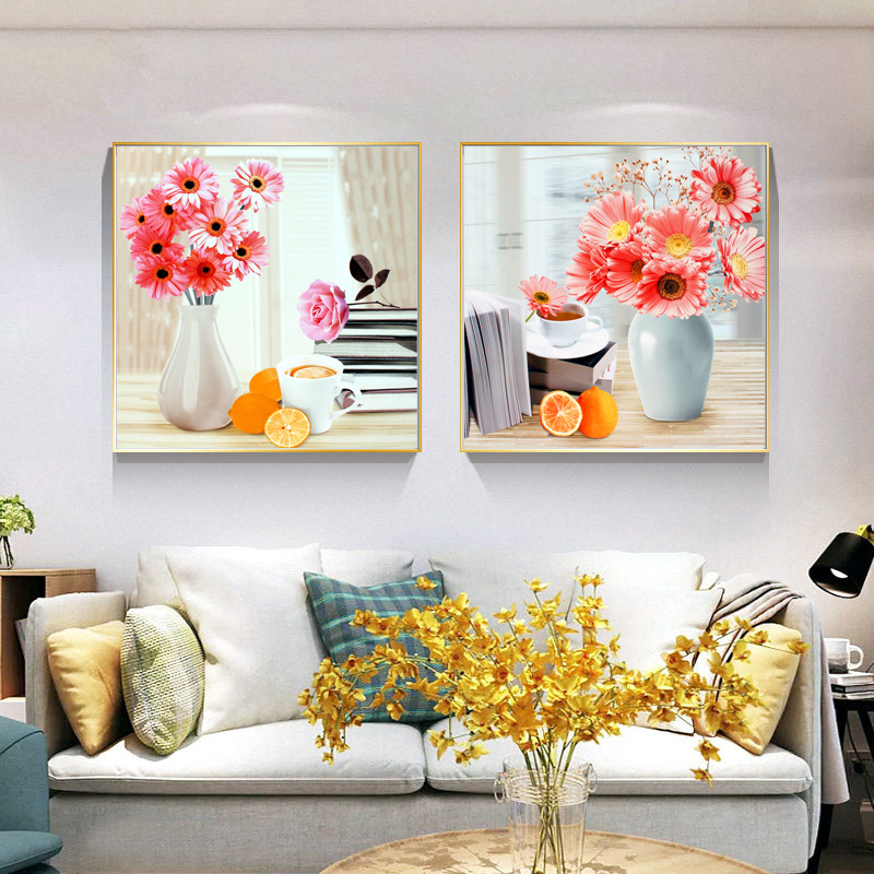花卉两联餐厅装饰画现代简约客厅沙发背景墙挂画家庭温馨餐桌壁画图片