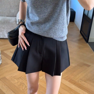 夏装 百褶裙2026新款 胖mm宽松半身裙遮胯显瘦短裙半裙 黑色西装 大码