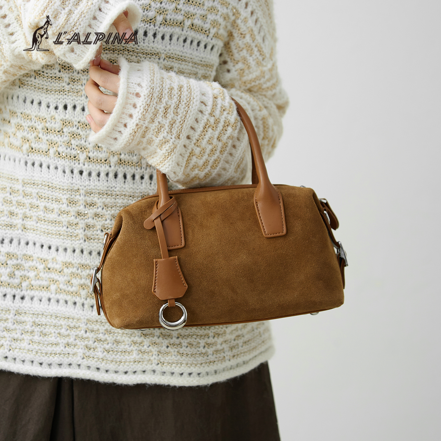 LALPINA新款麂皮波士顿保龄球包