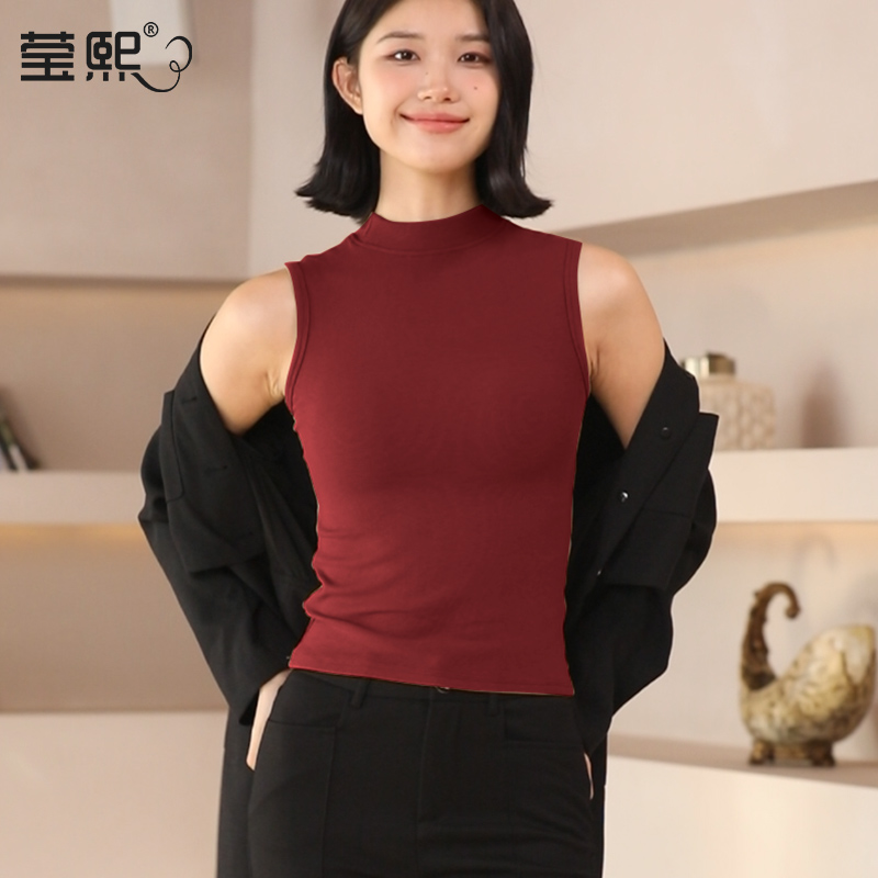 半高领无袖加绒保暖背心女内搭