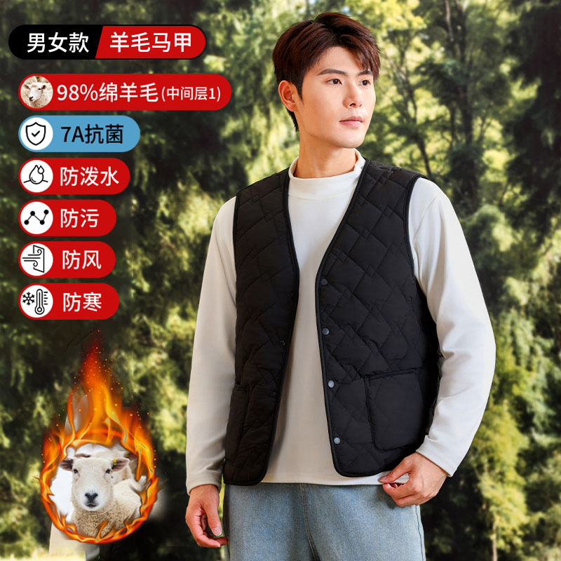【98%绵羊毛】填充!5防面料男款绵羊毛气绒马甲 内搭外穿神器