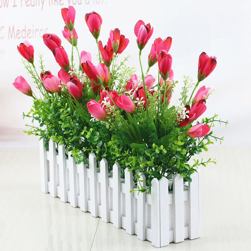 仿真花郁金香假花塑料花桌面墙角仿真绿植盆栽摆件雏菊栅栏花套装