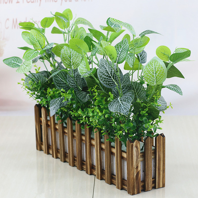仿真花草植物假绿植物假花摆件室内客厅窗台装饰木栅栏假绿萝盆栽