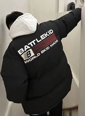 冬季羽绒服男款印花男士情侣新款学生宽松大码加厚棉衣面包服外套