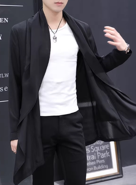 春夏季中长风衣男韩版中长款修身帅气学生青年潮流薄款夏披风外套