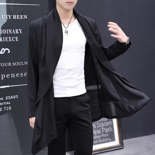 春夏季中长风衣男韩版中长款修身帅气学生青年潮流薄款夏披风外套