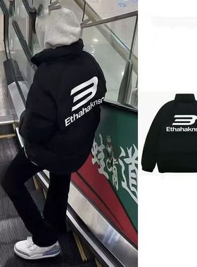 冬季羽绒服男款印花男士情侣新款学生宽松大码加厚棉衣面包服外套