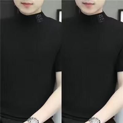 德绒半高领短袖打底衫男2025新款秋冬内搭修身保暖中领半袖t恤厚