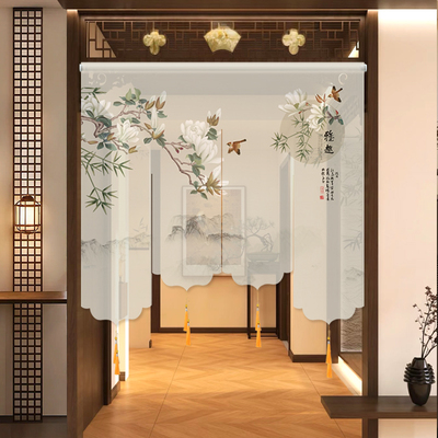 新中式半透纱幔门帘窗帘客厅茶室玄关屏风帘隔断帘子氛围感装饰帘