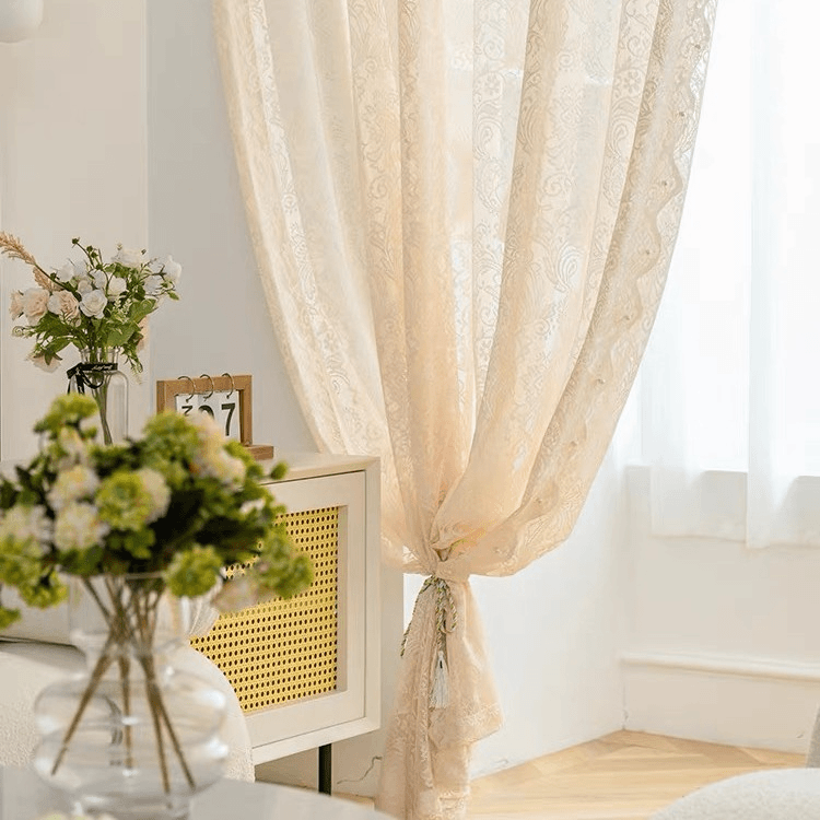 免打孔纱帘法式白色蕾丝窗帘美式卧室隔断帘门帘客厅阳台飘窗帘