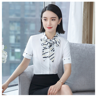 酒店工作服夏装前台收银员衬衫女餐饮饭店服务员短袖套装职业衬衣
