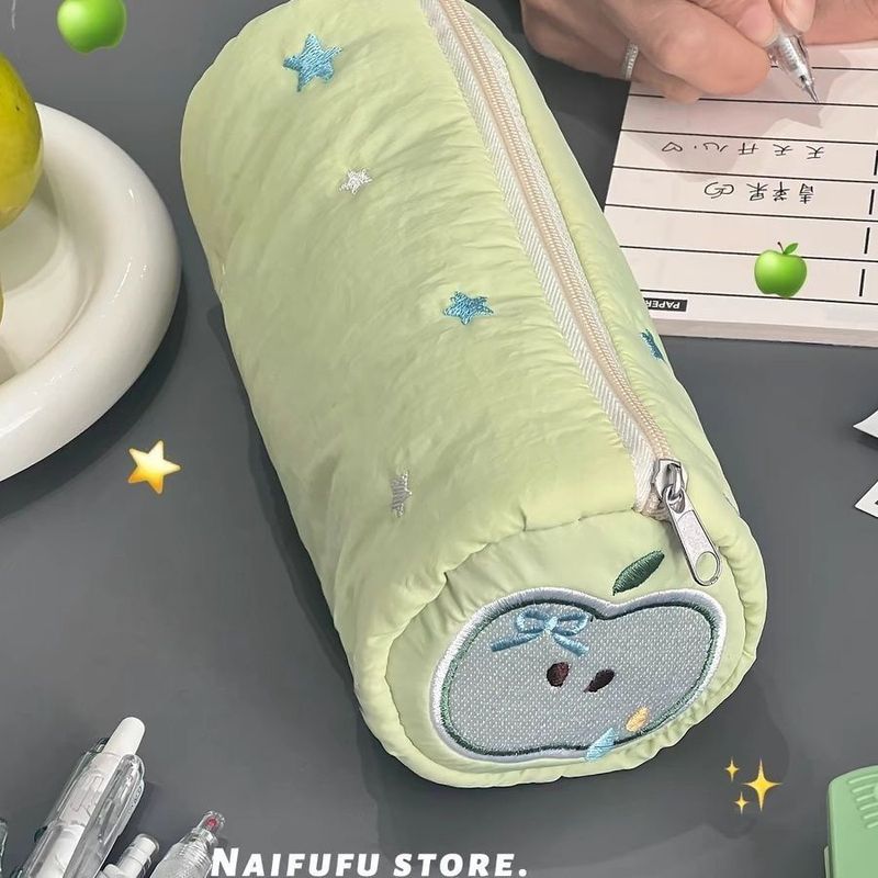 青苹果星星绿色笔袋可爱文具盒收纳袋包刺绣文具袋大容量桌面笔盒
