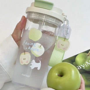 水杯女生塑料杯高颜值便携可爱简约学生塑料杯子 幸运星星吸管夏季