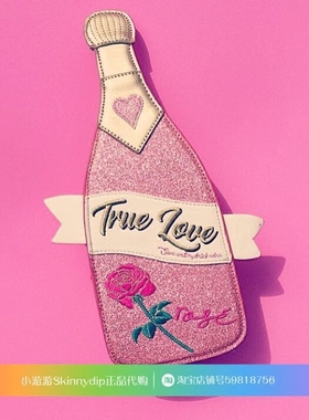 现货 正品SKINNYDIP粉色珠光香槟酒酒瓶爱心玫瑰少女心单肩斜挎包