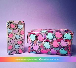 现货 正品SKINNYDIP粉色蓝色爱心少女心半透明化妆包洗漱包收纳袋