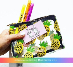 现货 正品SKINNYDIP黄色菠萝夏日度假半透明印花化妆包收纳包笔袋