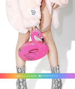 现货 正品SKINNYDIP玫粉色火烈鸟椭圆游泳圈链条单肩斜挎