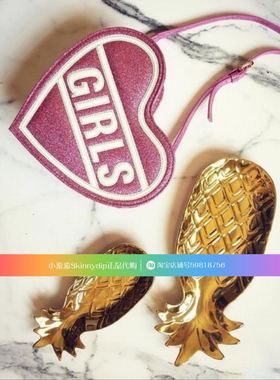 现货 正品SKINNYDIP粉红色珠光GIRL爱心桃心心形斜挎包