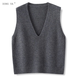 深V领针织马甲女100纯羊毛新款叠穿百搭坎肩毛衣外搭羊绒大V背心