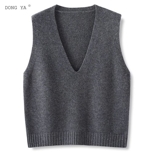 深V领针织马甲女100纯羊毛新款