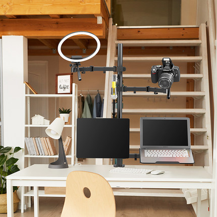 一站式麦克风笔记本双屏直播摄像云台 电脑显示器增高多机位手机支架