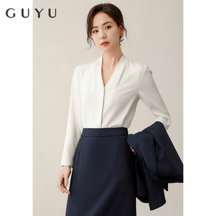 职业白衬衫女长袖工装衬衣春秋西装内搭公考面试正装套装雪纺上衣
