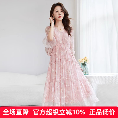 真丝印花连衣裙女夏季2025新款