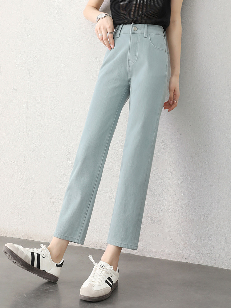 HIPPIE GIRL TENCEL STRAIGHT JEANS WOMENS 2024 AUTUMN NEW SMALL MAN SKINNY GREEN CROPPED PIPE PANTS