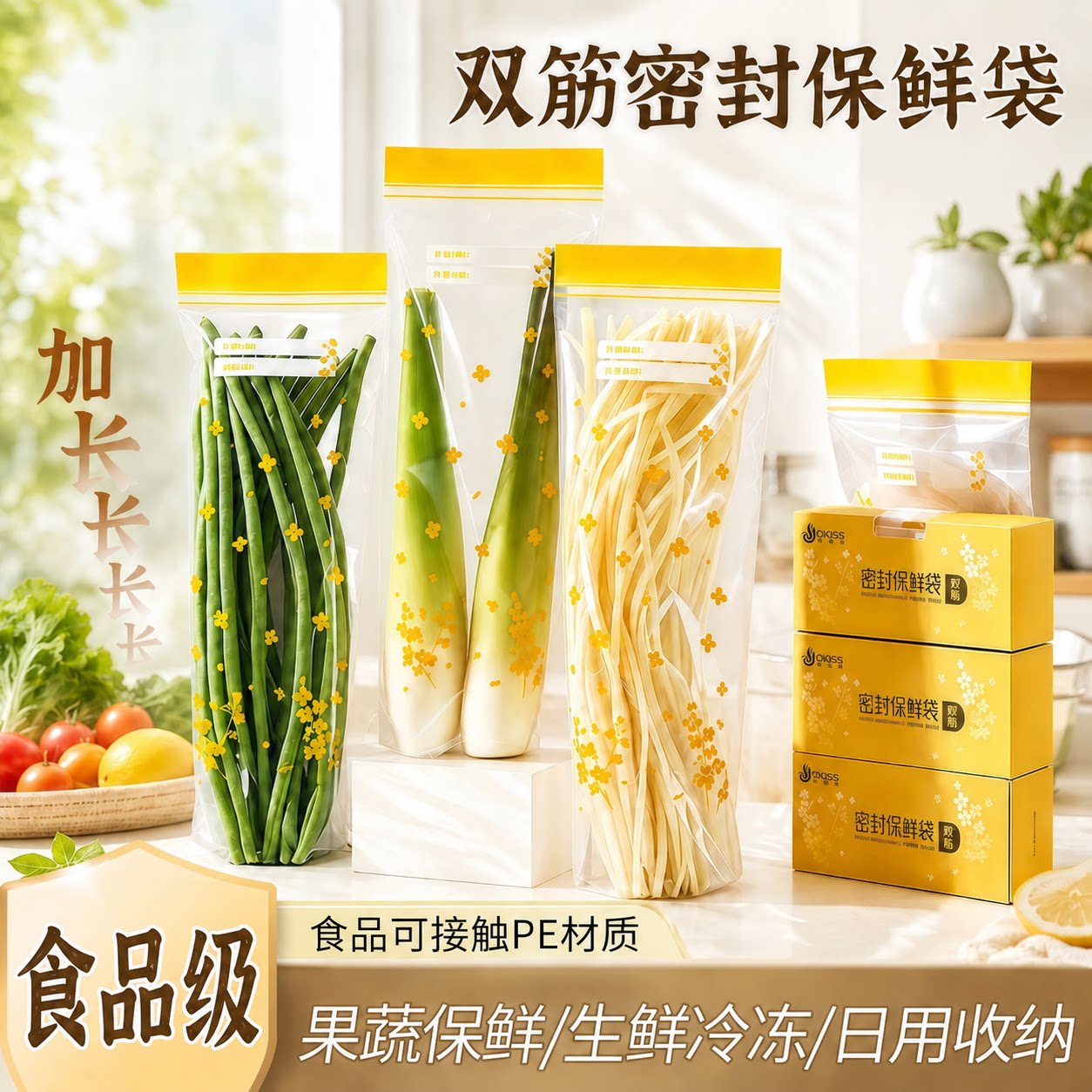 抗菌保鲜自封口双筋密封袋加长