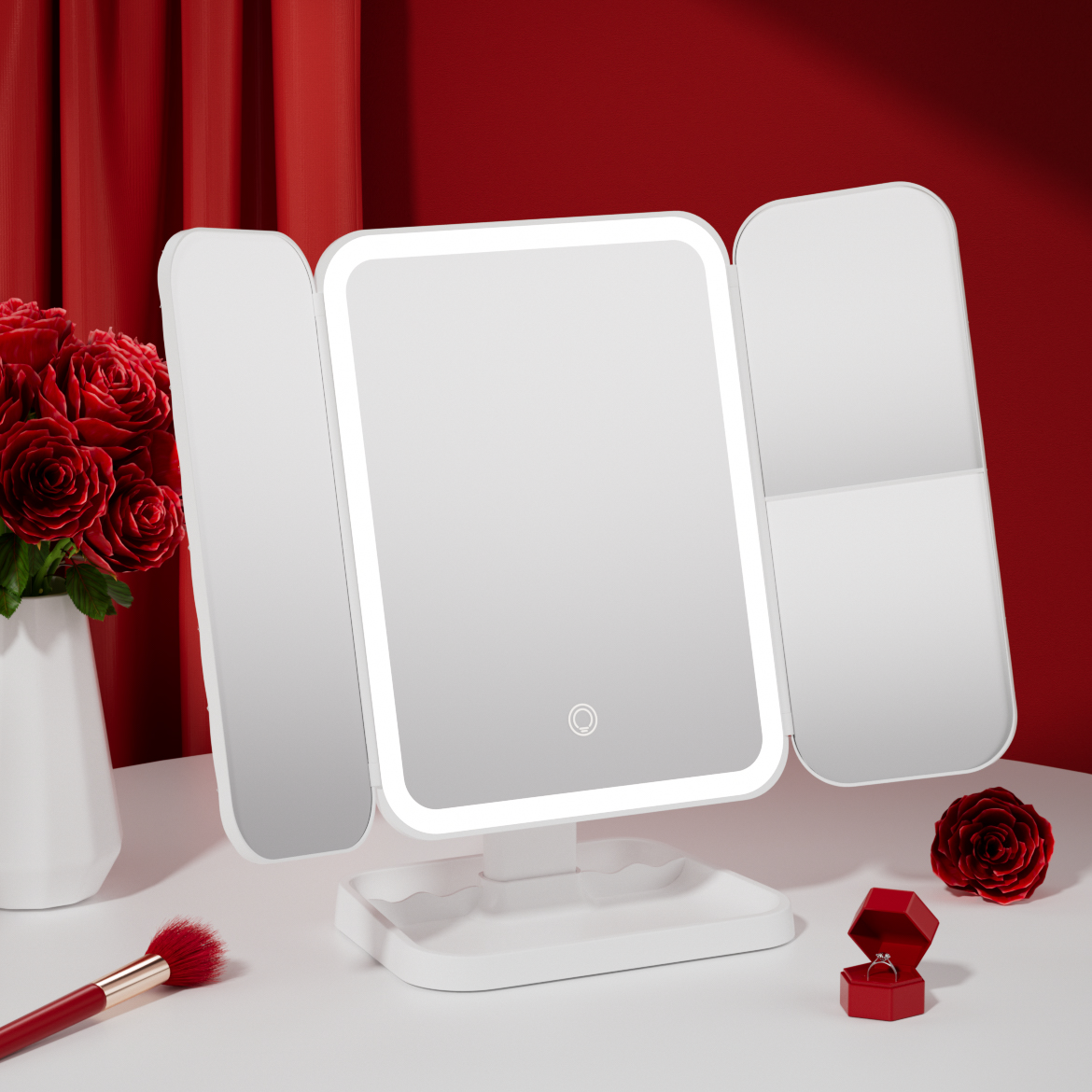 轻奢旗舰折叠化妆镜台式桌面大镜面智能调光专业家用宿舍补光镜