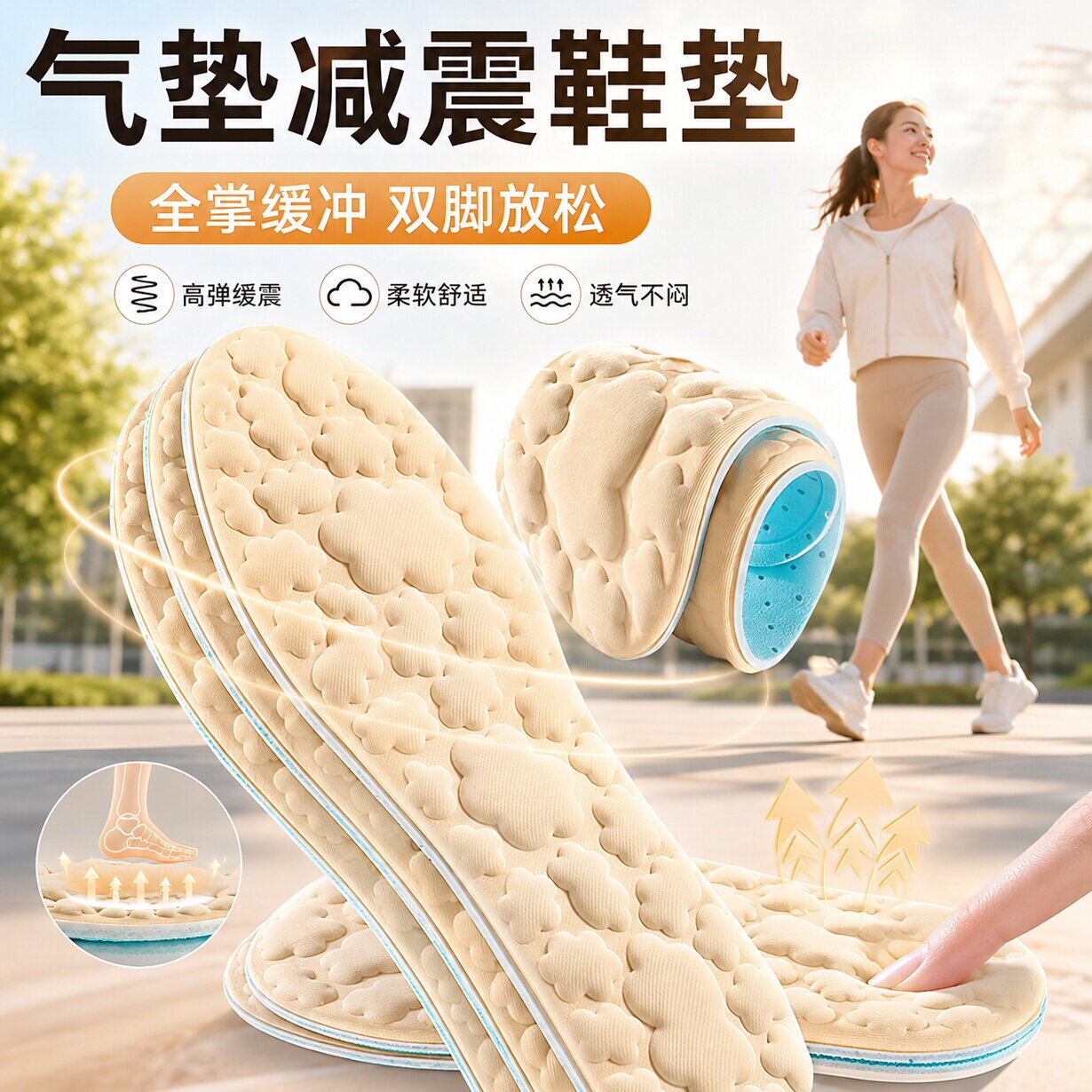 气垫减震久站不累冰凉透气鞋垫