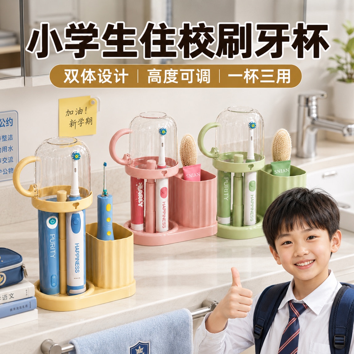 小学生住校男孩带盖刷牙漱口杯