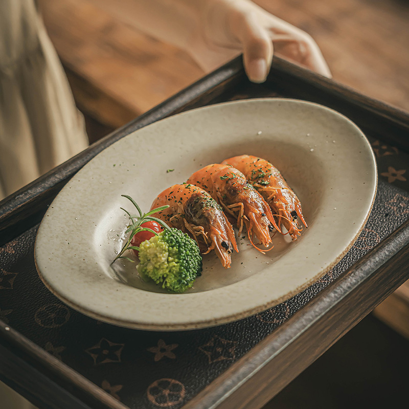 浅盘家用日式餐具复古景德镇同款粗陶盘子菜盘高颜值盘子甜品盘子