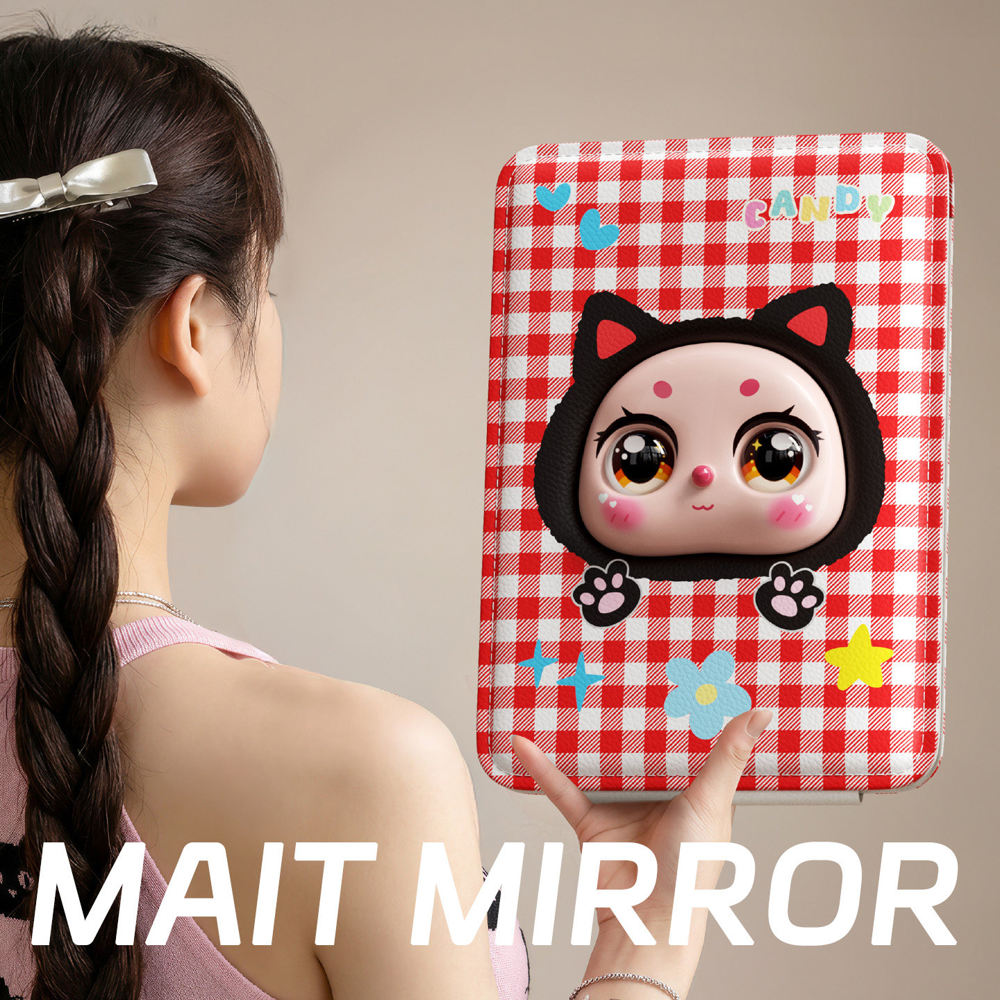 折叠镜子可爱化妆镜新款翻盖式桌面可立便携学生超大号女生日礼物