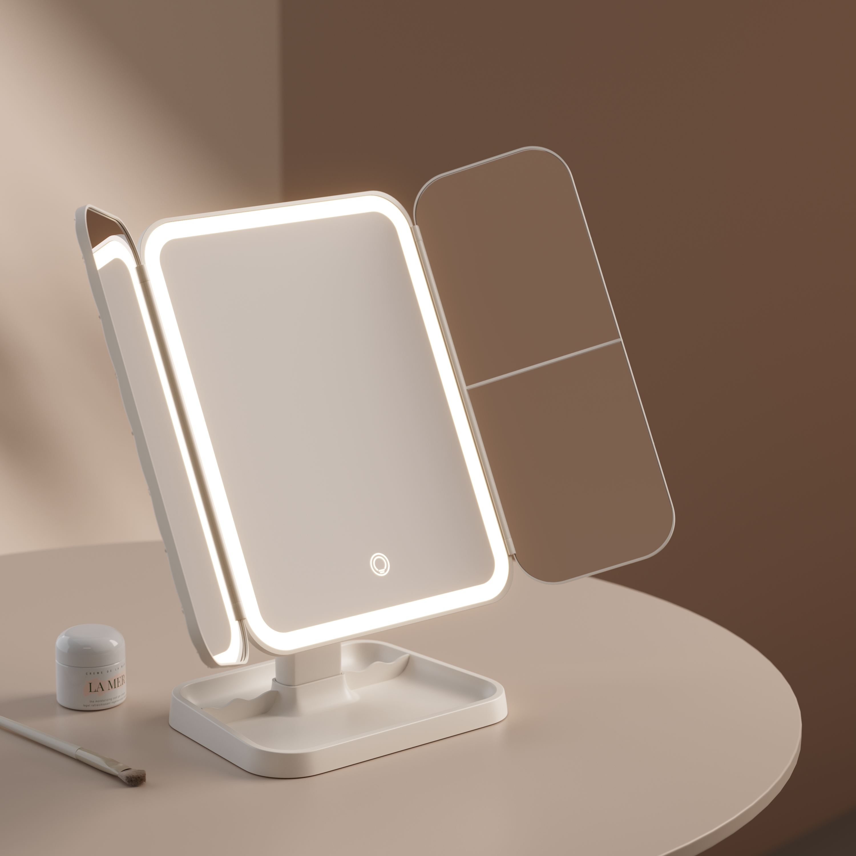 三折叠化妆镜三倍视野台式可调光LED镜面高清2025新款台式梳妆镜