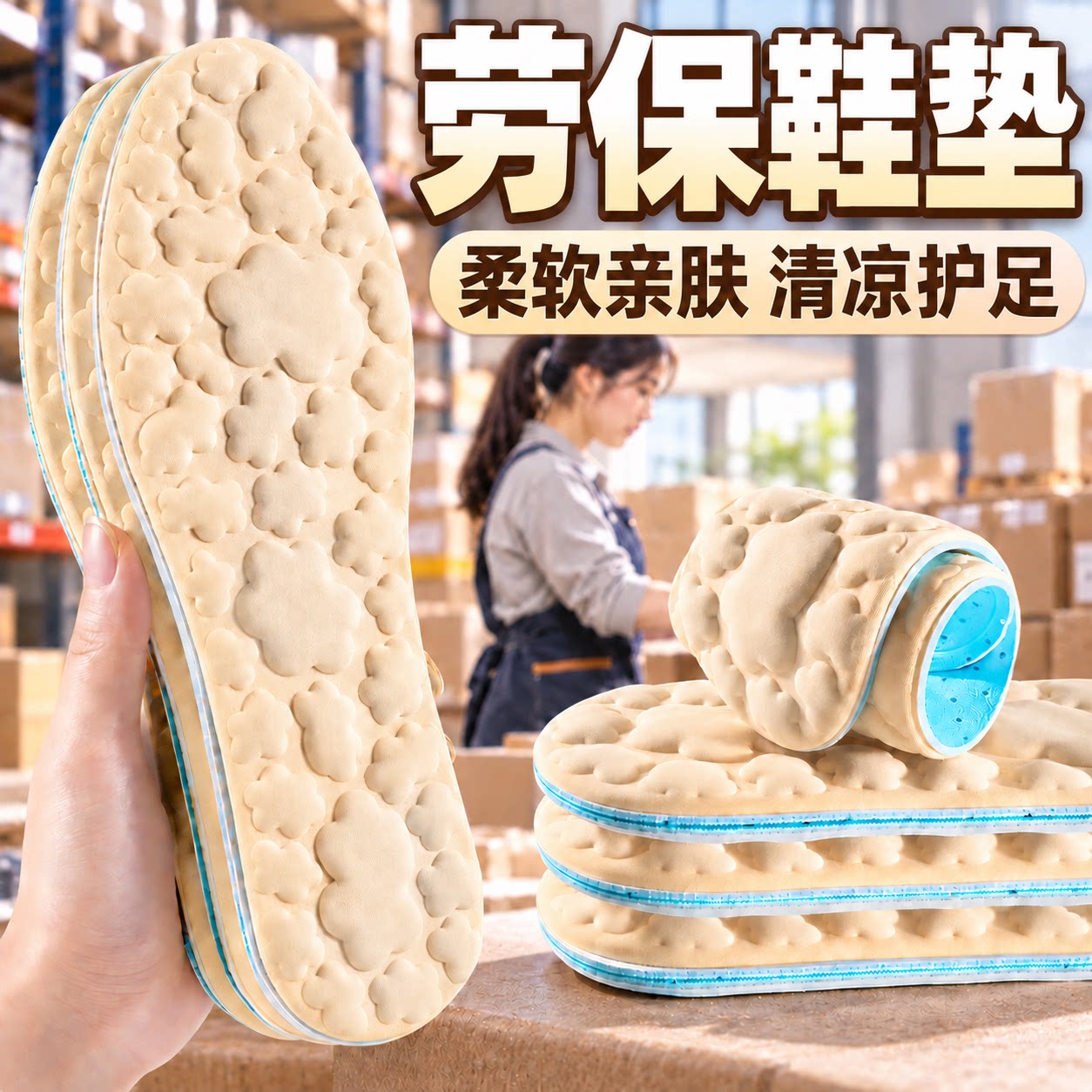 冰感按摩女士不粘脚吸汗透气鞋垫