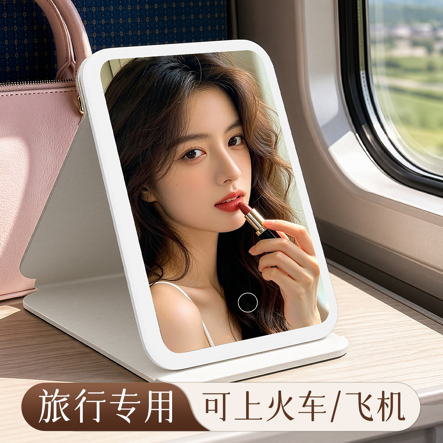 旅行出差专用化妆镜便携折叠led带灯小镜子迷你随身手持高清大号