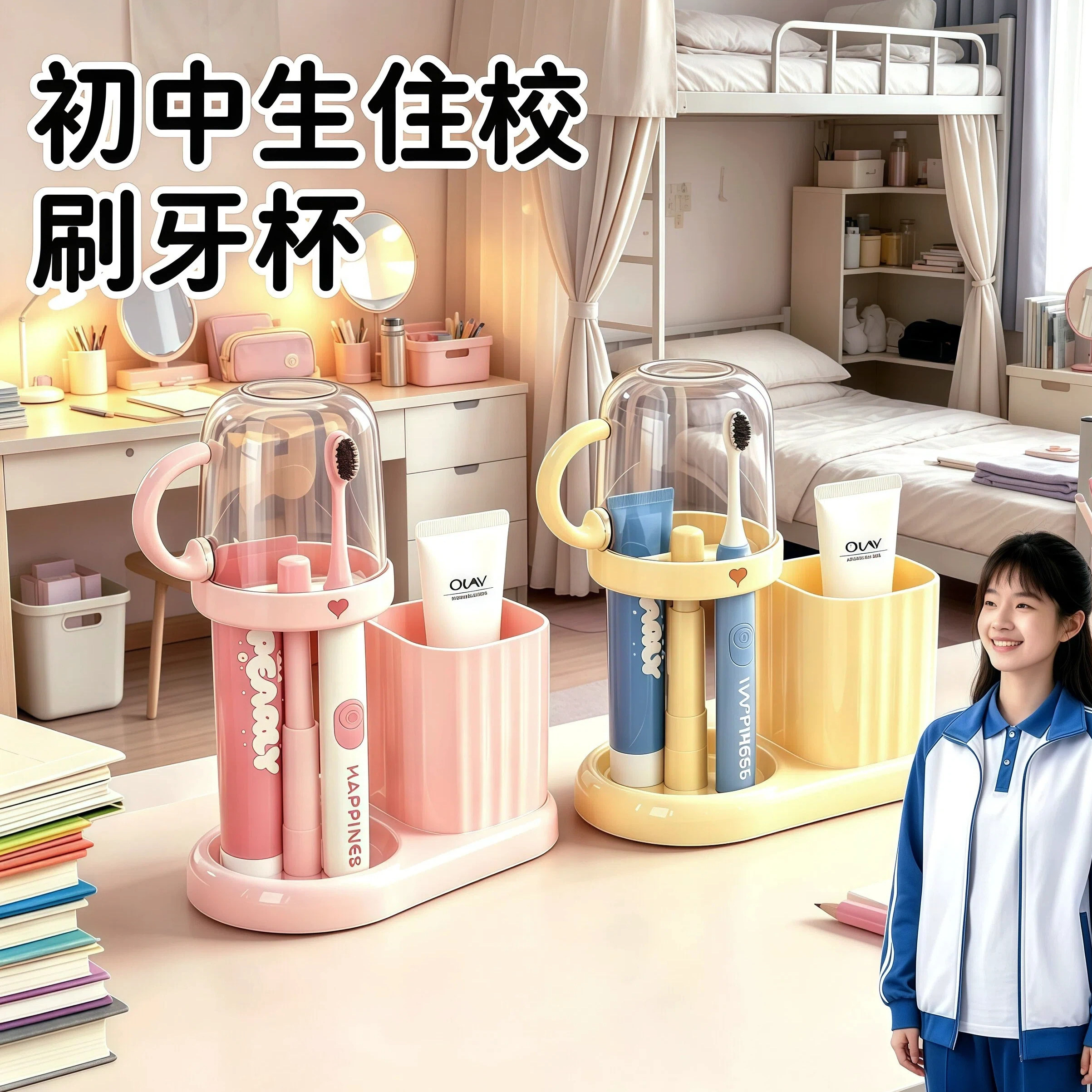 初中生住校女生带盖刷牙洗漱杯