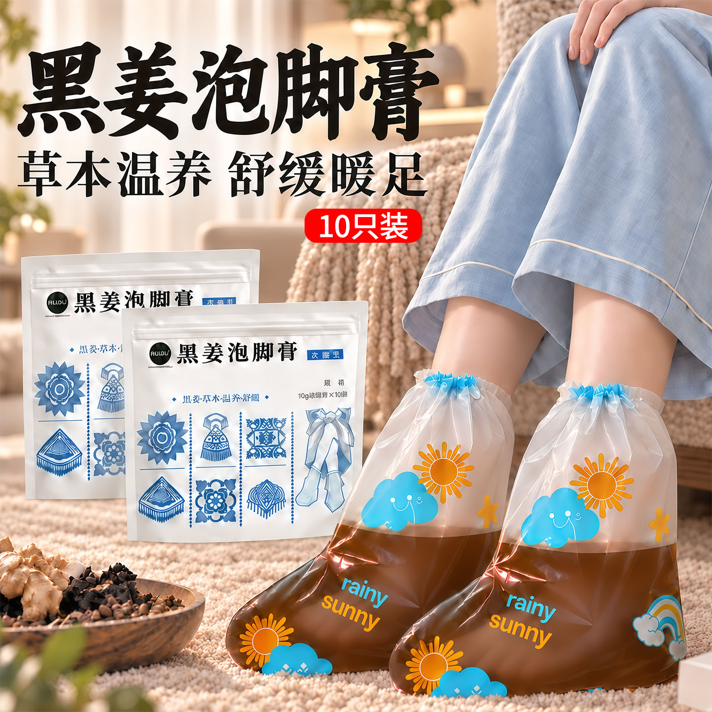 黑姜次抛泡脚膏一次性泡脚袋浓缩足浴液便携装睡前懒人养生泡脚桶