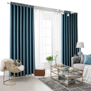 中式窗帘古色古香山水画遮光布定制成品客厅卧室书房出租房窗帘布