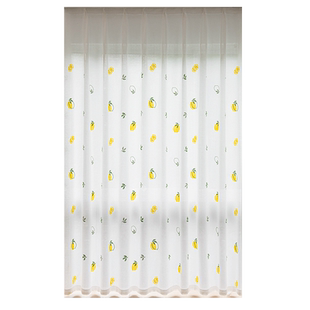 柠檬清新纱帘客厅透光不透人纱帘短帘卧室阳台窗纱儿童房飘窗绣花